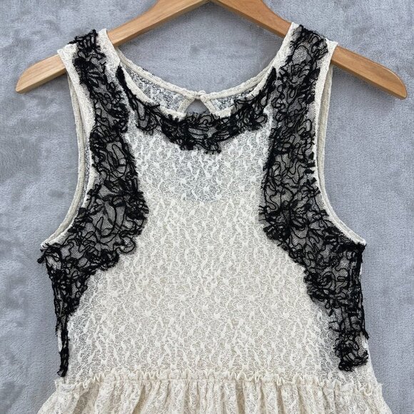 Free People Cream Black Lace Fit & Flare Mini Dress Keyhole Back - Picture 6 of 15